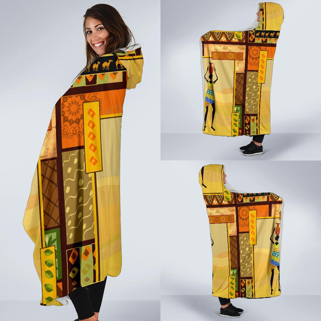 African Girl Design Hooded Blanket-JORJUNE.COM