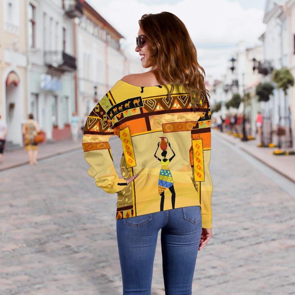 African Girl Design Off Shoulder Sweatshirt