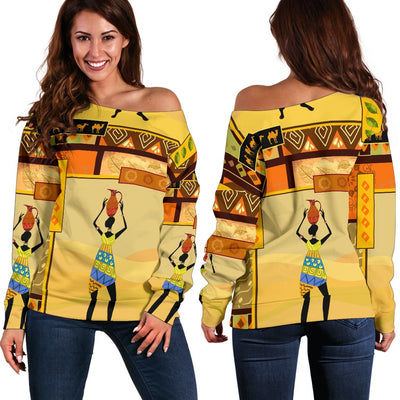 African Girl Design Off Shoulder Sweatshirt