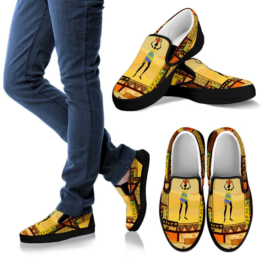African Girl Design Women Slip On Shoes