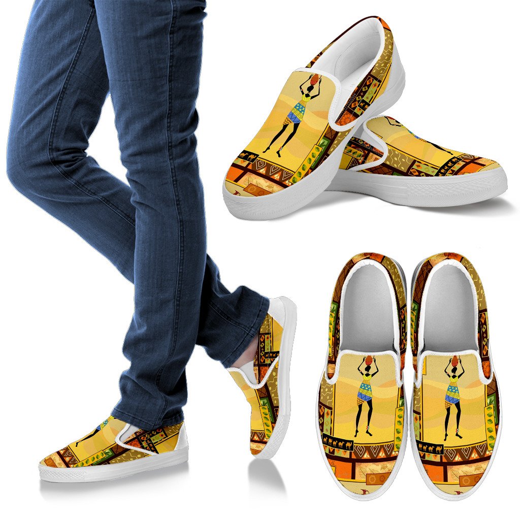 African Girl Design Women Slip On Shoes
