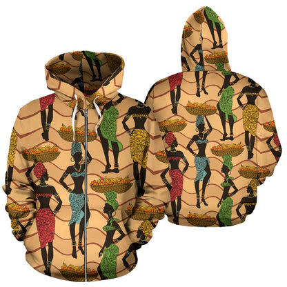 African Girl Pattern All Over Zip Up Hoodie
