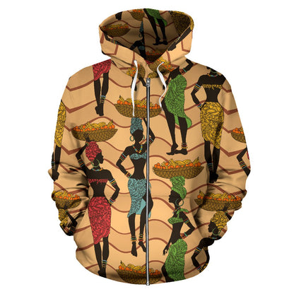 African Girl Pattern All Over Zip Up Hoodie