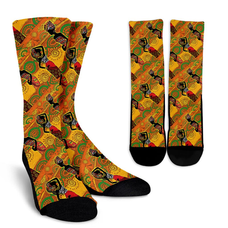 African Girl Print Crew Socks