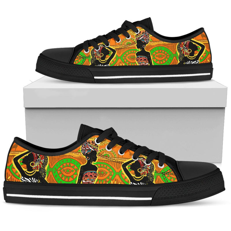 African Girl Print Men Low Top Canvas Shoes