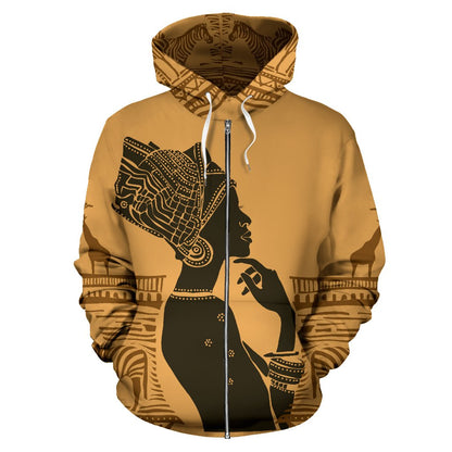 African Girl Safari All Over Zip Up Hoodie