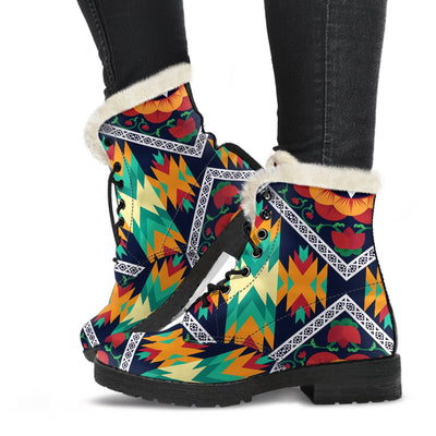 African Kente Faux Fur Leather Boots
