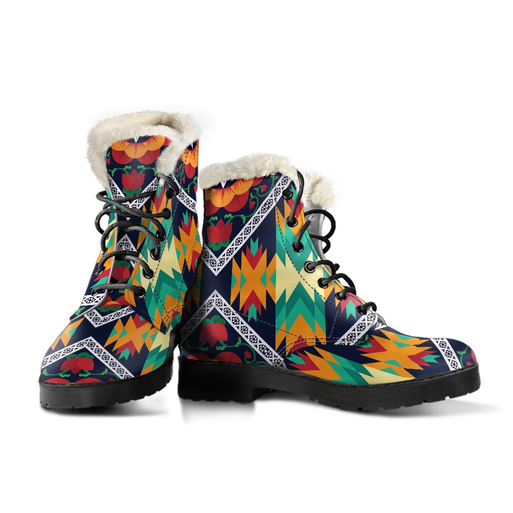 African Kente Faux Fur Leather Boots