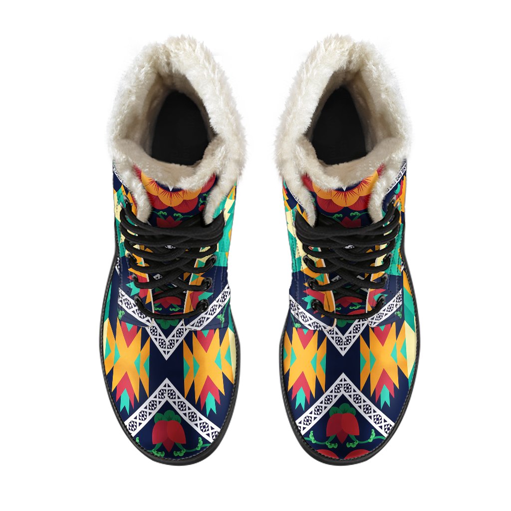 African Kente Faux Fur Leather Boots