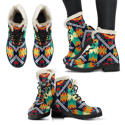 African Kente Faux Fur Leather Boots