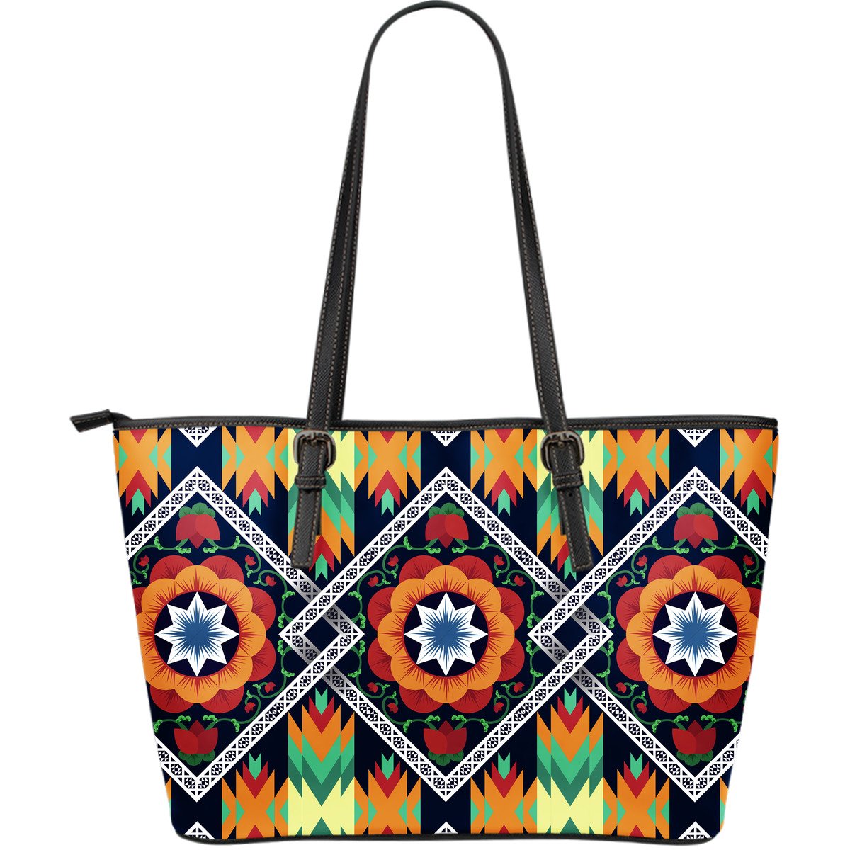 African Kente Large Leather Tote Bag