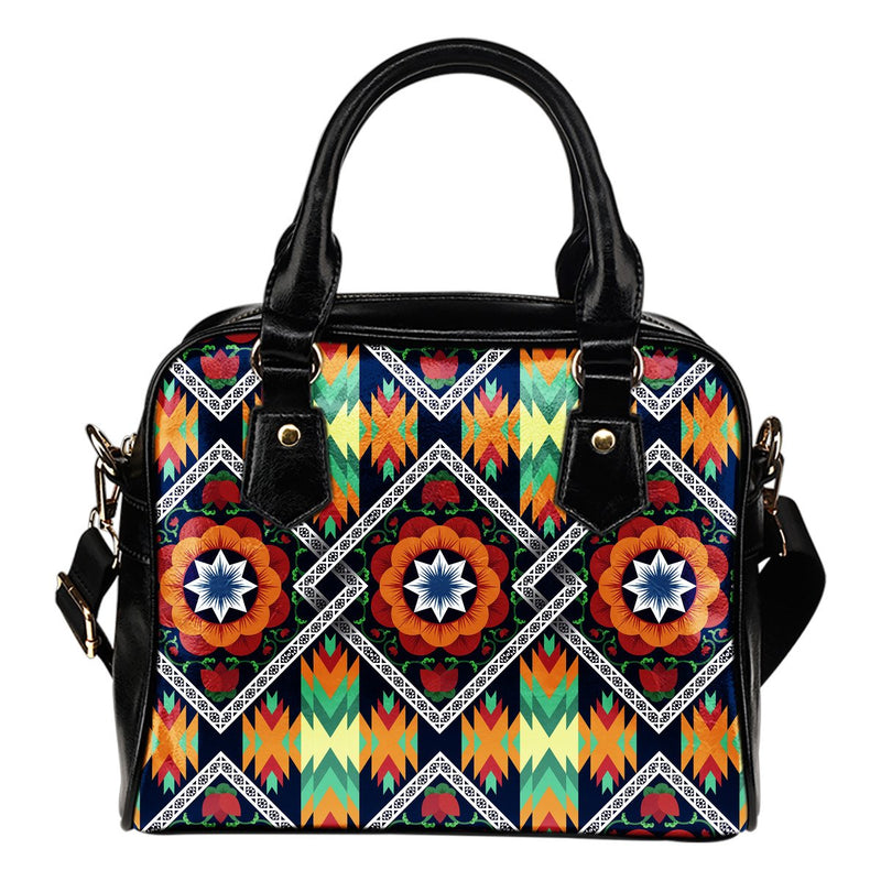 African Kente Leather Shoulder Handbag