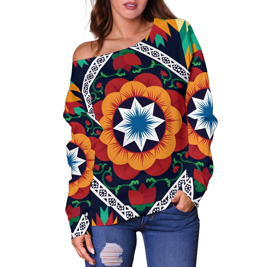 African Kente Off Shoulder Sweatshirt
