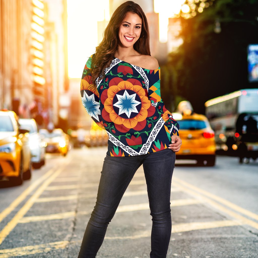 African Kente Off Shoulder Sweatshirt