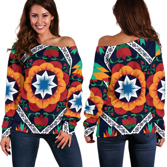 African Kente Off Shoulder Sweatshirt