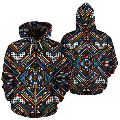 African Kente Print All Over Zip Up Hoodie