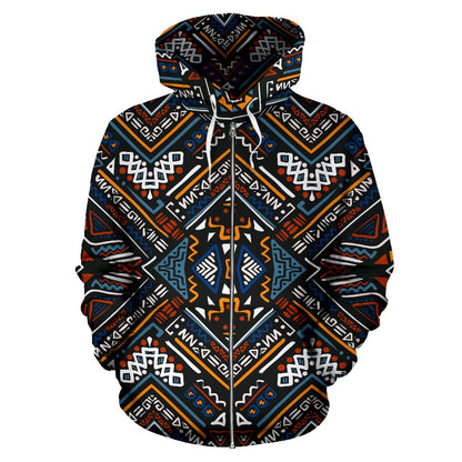 African Kente Print All Over Zip Up Hoodie
