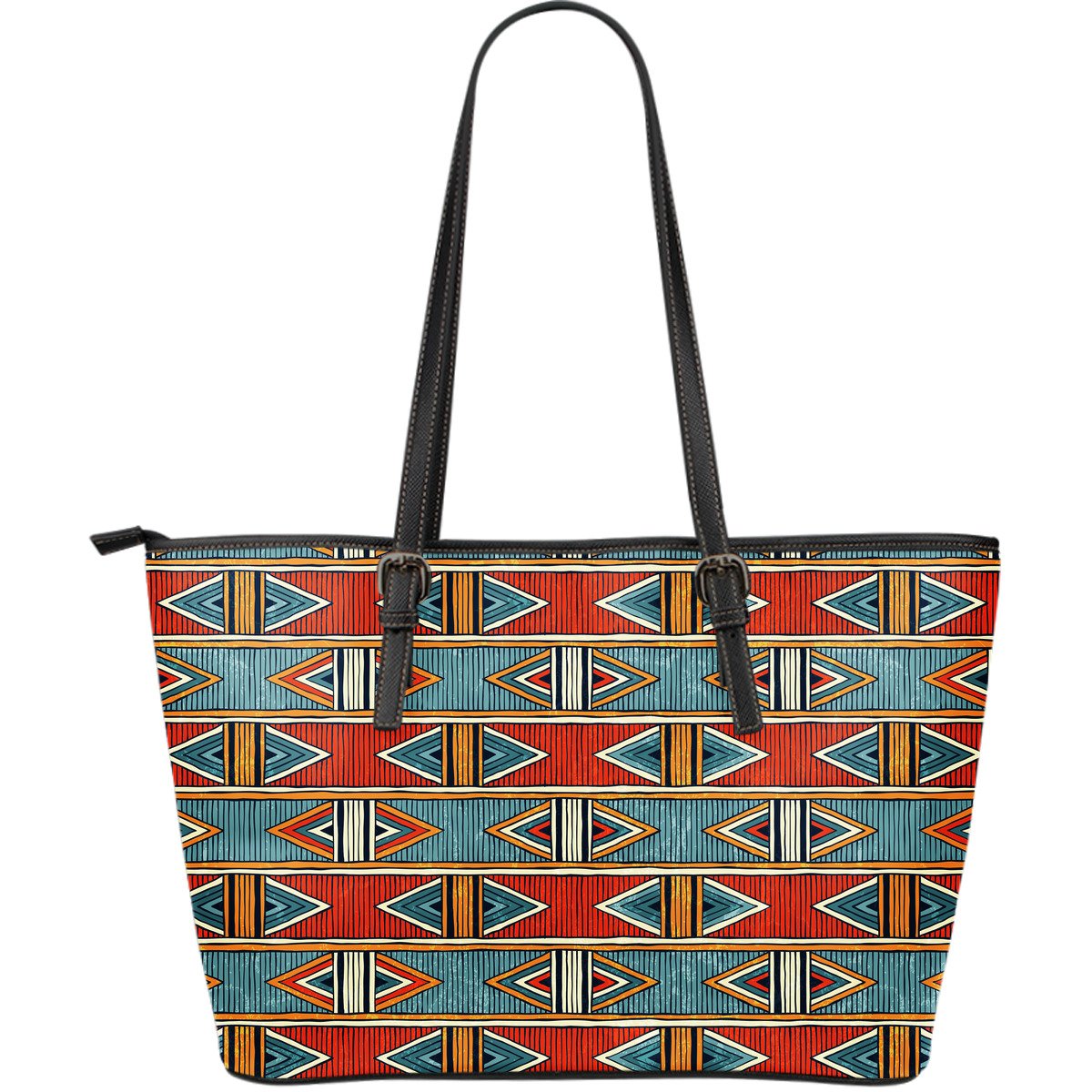 African Kente Print Large Leather Tote Bag