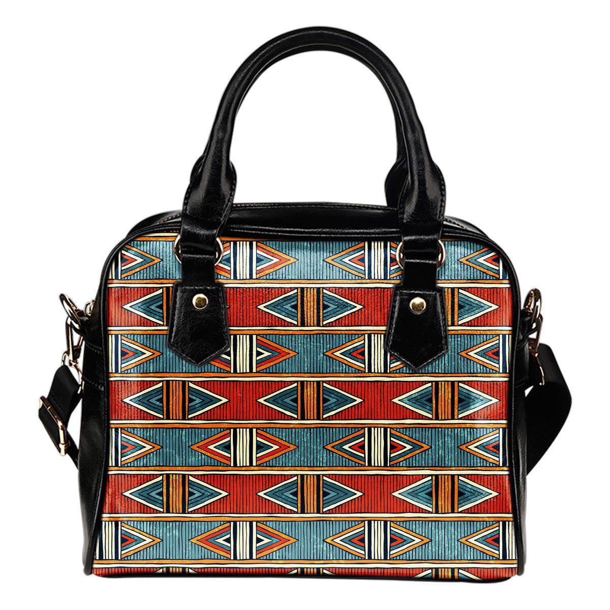African Kente Print Leather Shoulder Handbag