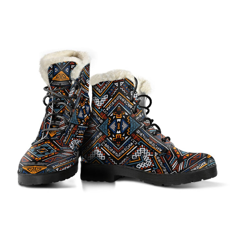 African Kente Print v2 Faux Fur Leather Boots