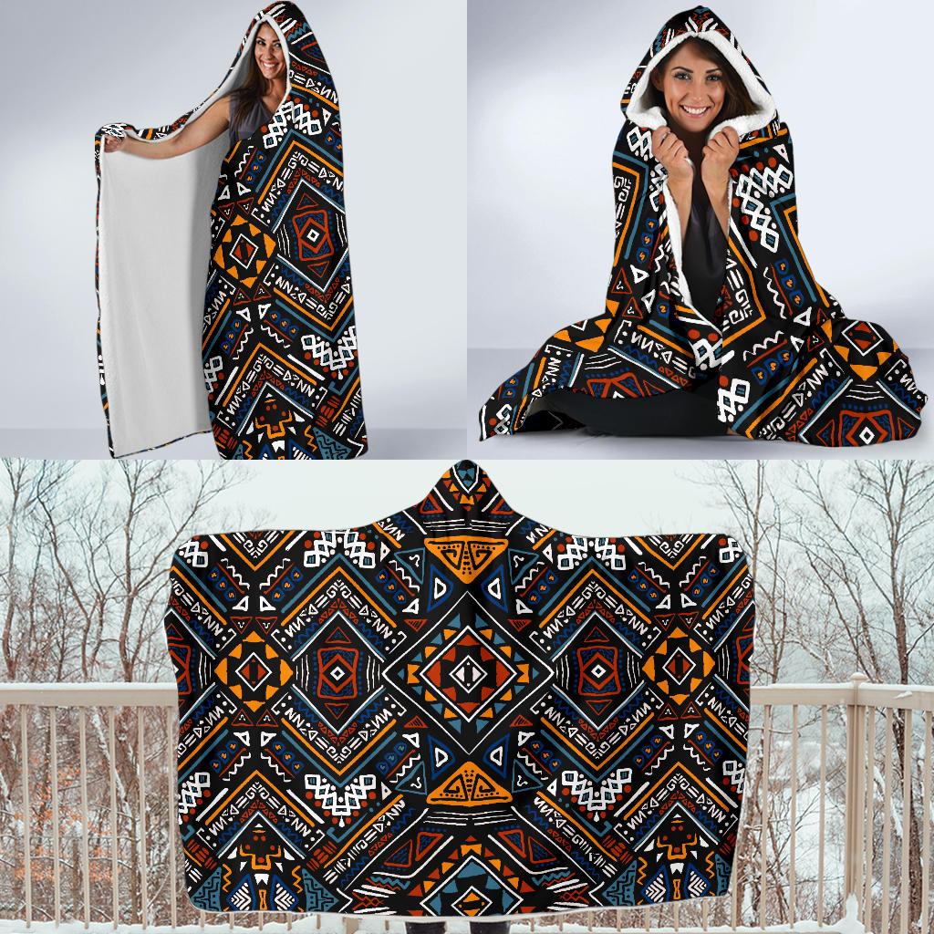 African Kente Print v2 Hooded Blanket-JORJUNE.COM