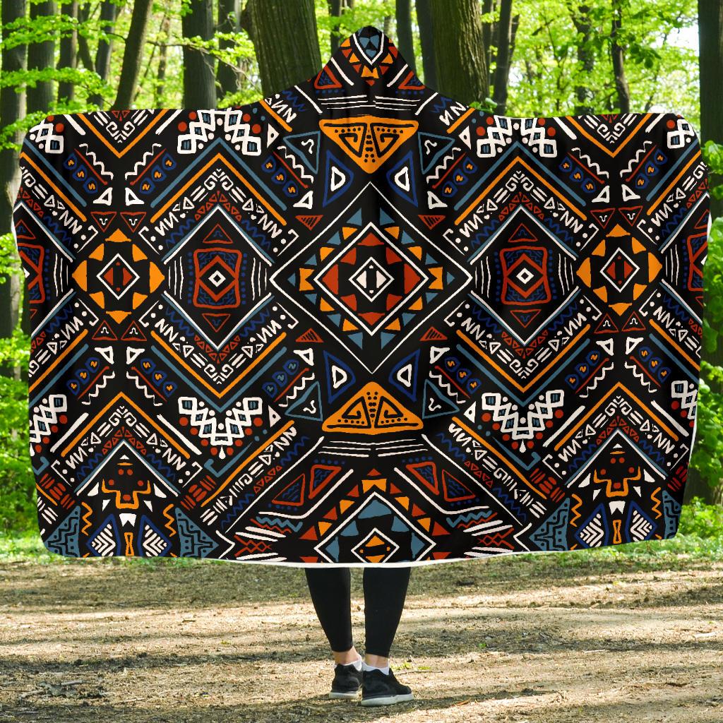 African Kente Print v2 Hooded Blanket-JORJUNE.COM