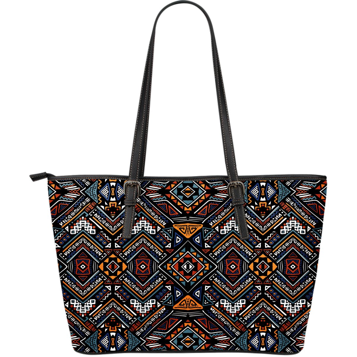 African Kente Print v2 Large Leather Tote Bag