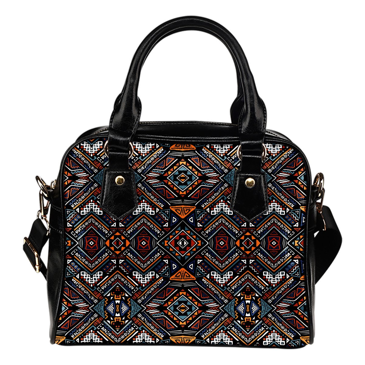 African Kente Print v2 Leather Shoulder Handbag