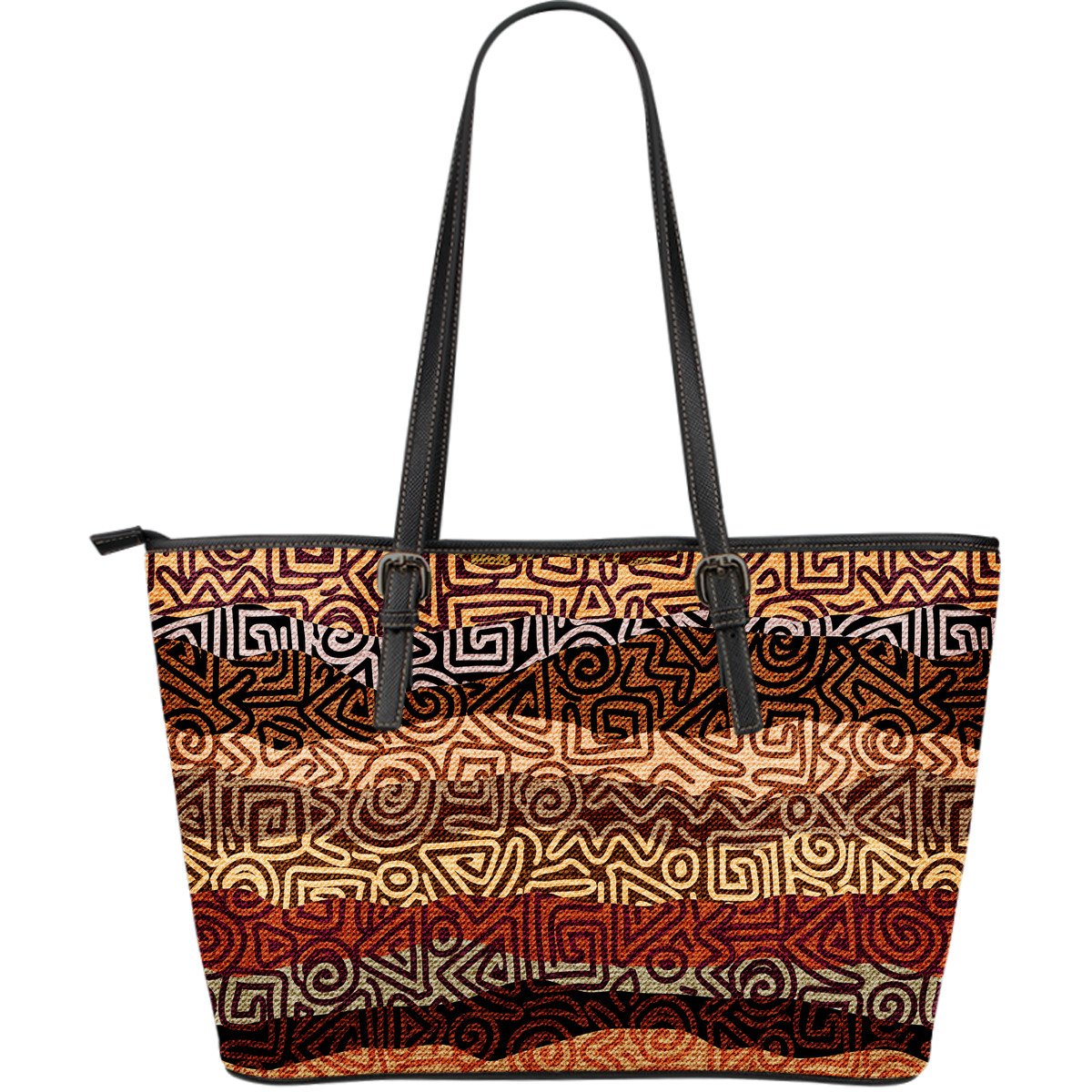 African Pattern Print Large Leather Tote Bag