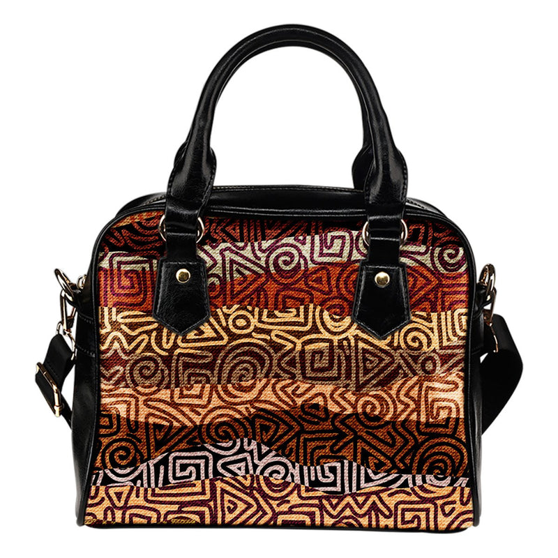 African Pattern Print Leather Shoulder Handbag