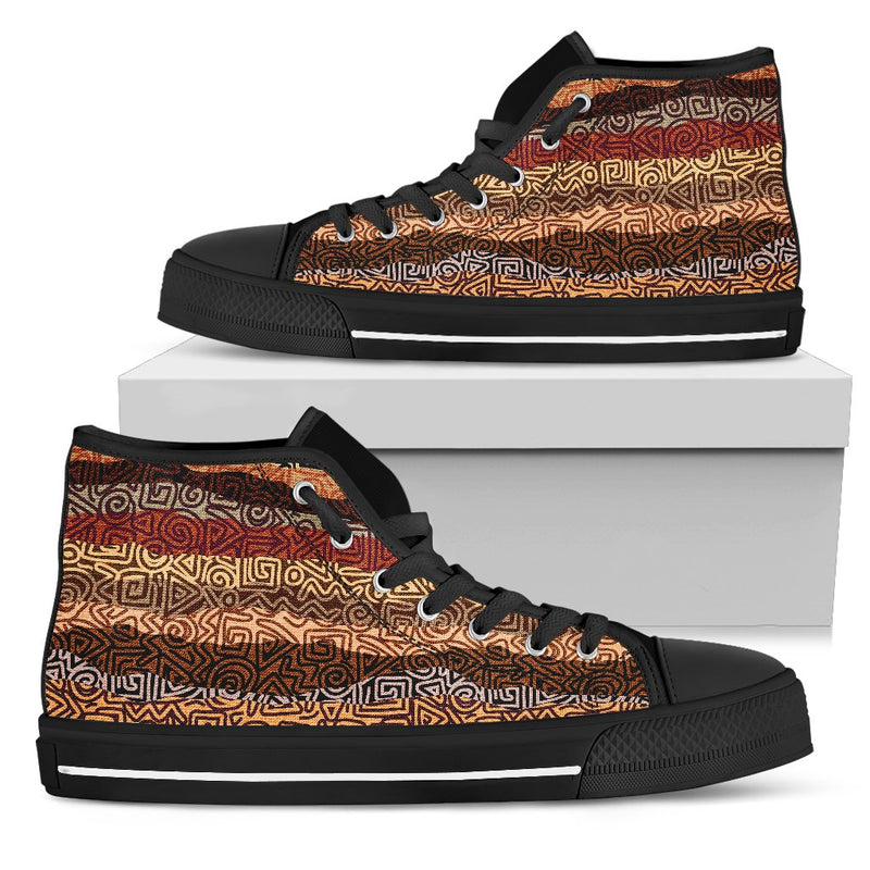 African Pattern Print Men High Top Canvas Shoes