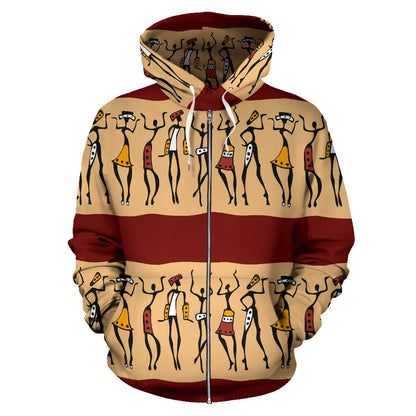 African People All Over Zip Up Hoodie
