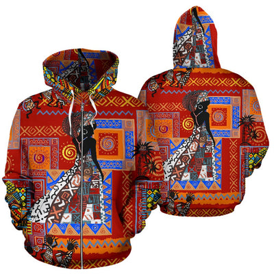 African Print Pattern All Over Zip Up Hoodie