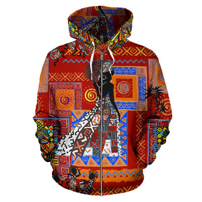African Print Pattern All Over Zip Up Hoodie