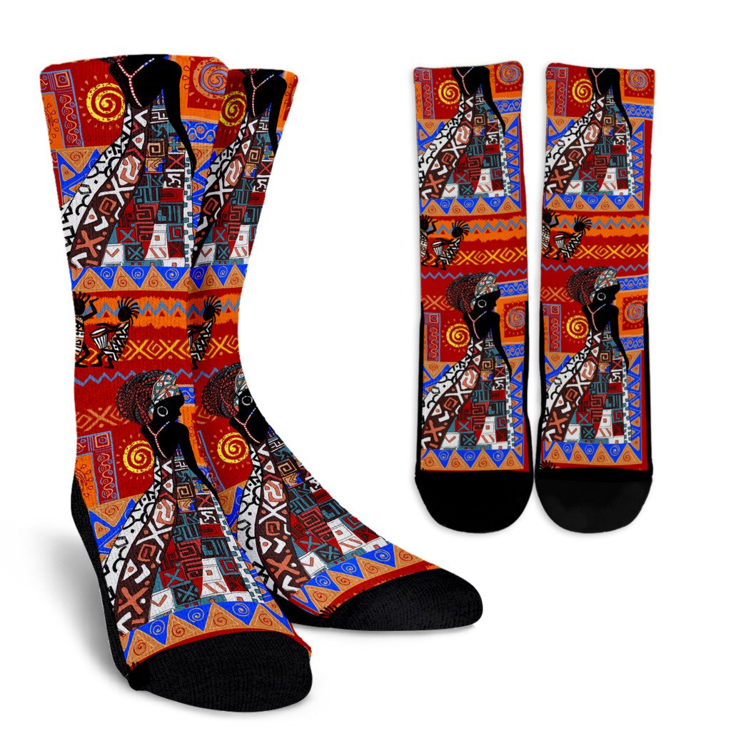 African Print Pattern Crew Socks