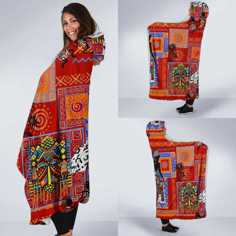 African Print Pattern Hooded Blanket-JORJUNE.COM