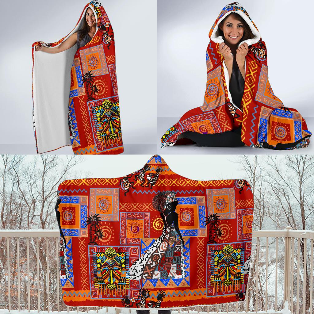 African Print Pattern Hooded Blanket-JORJUNE.COM