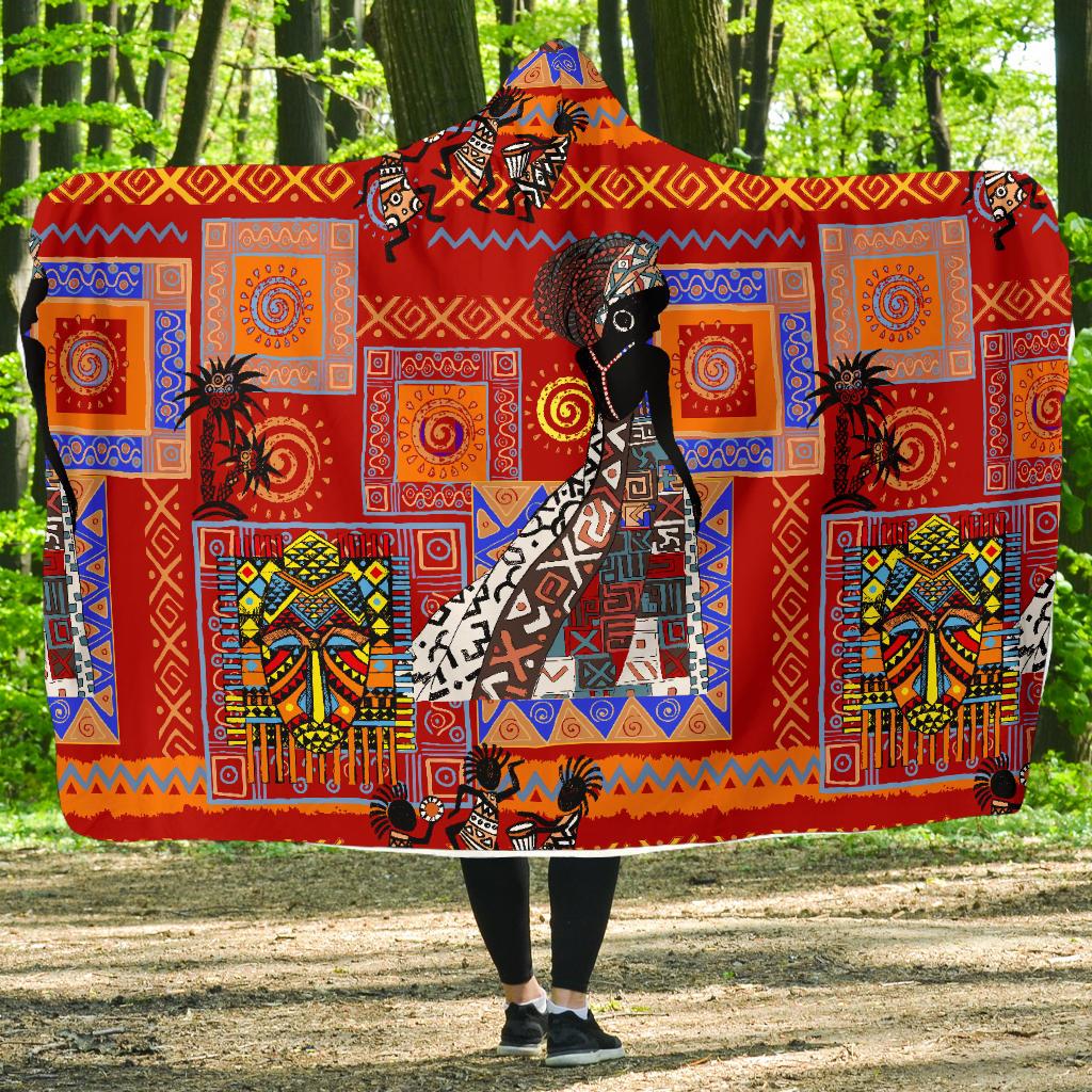 African Print Pattern Hooded Blanket-JORJUNE.COM