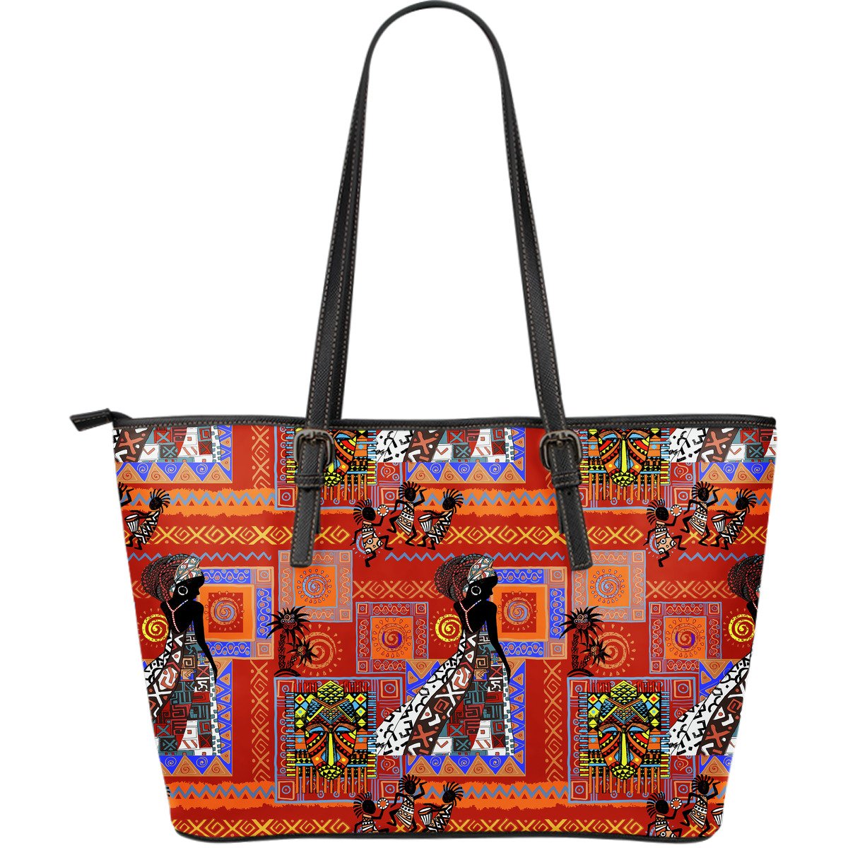 African Print Pattern Large Leather Tote Bag