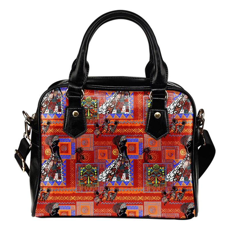 African Print Pattern Leather Shoulder Handbag