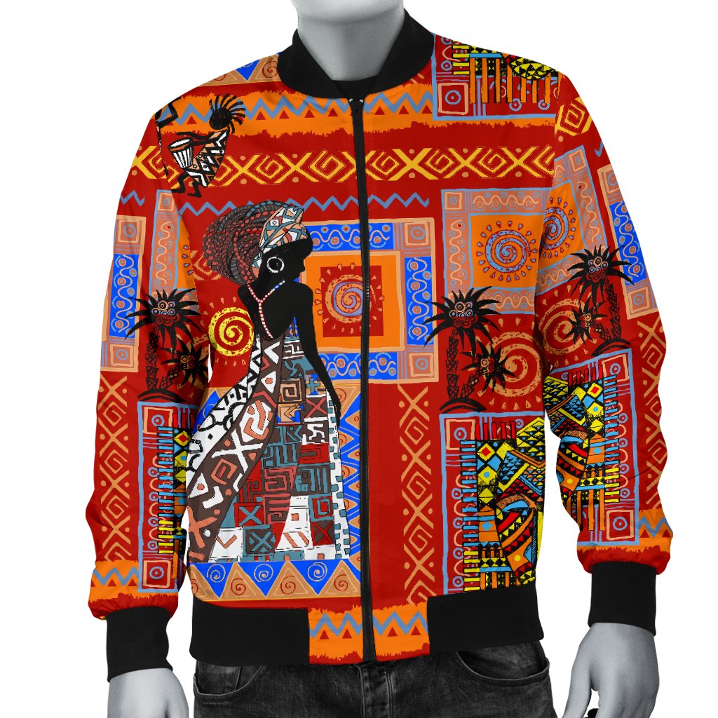 African Print Pattern Men Casual Bomber Jacket-JorJune