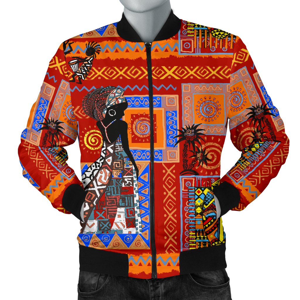 African Print Pattern Men Casual Bomber Jacket-JorJune