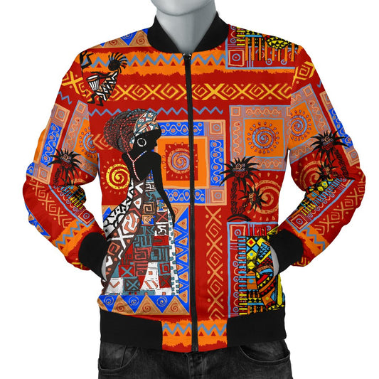 African Print Pattern Men Casual Bomber Jacket-JorJune