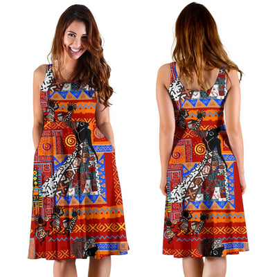 African Print Pattern Sleeveless Mini Dress