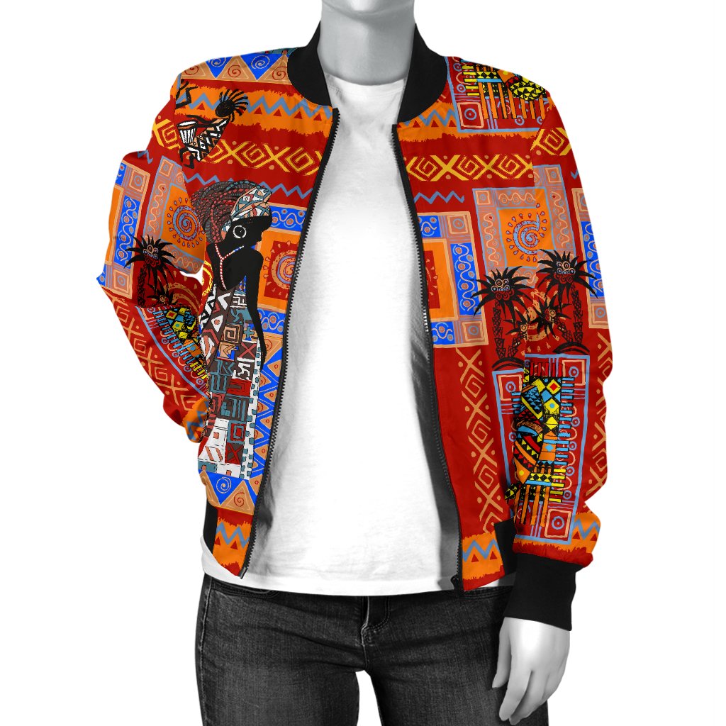 African Print Pattern Women Casual Bomber Jacket