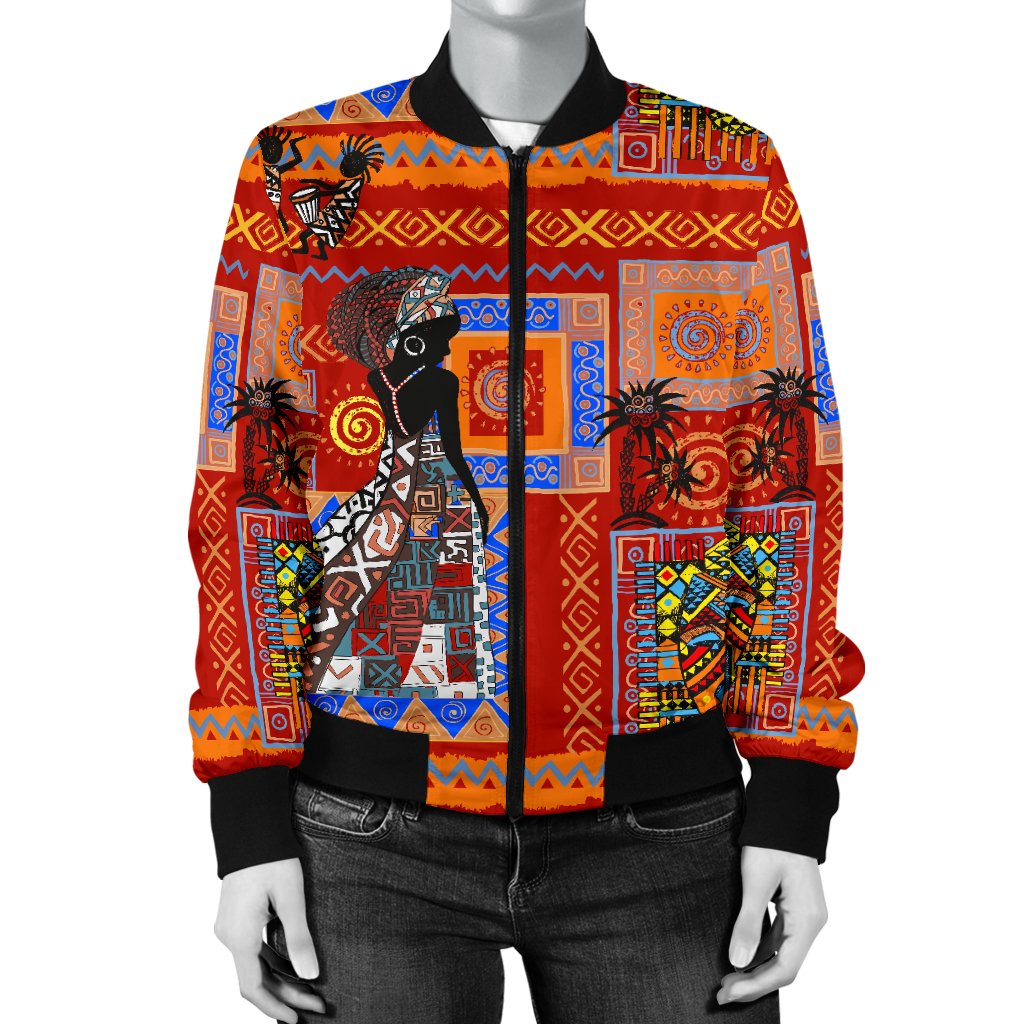 African Print Pattern Women Casual Bomber Jacket