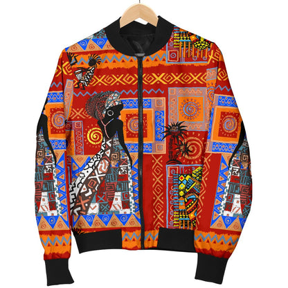 African Print Pattern Women Casual Bomber Jacket