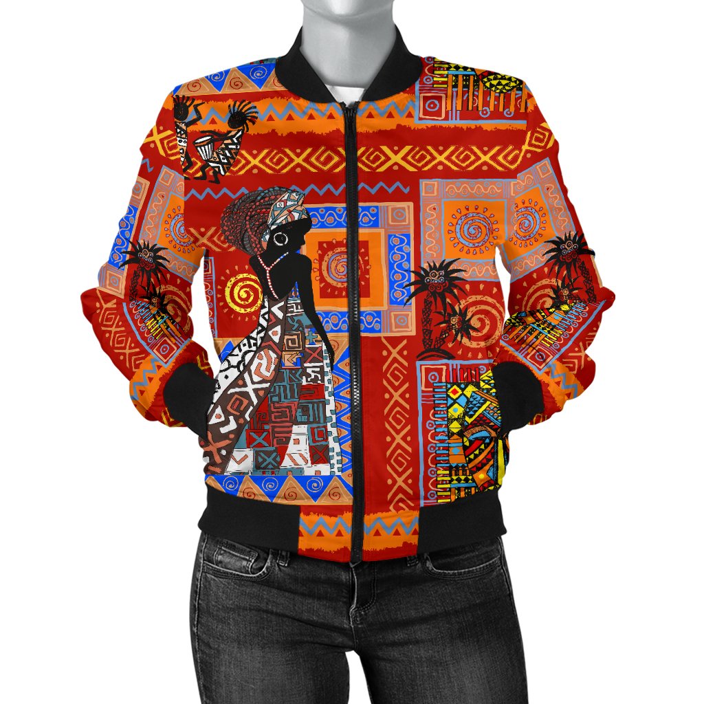 African Print Pattern Women Casual Bomber Jacket