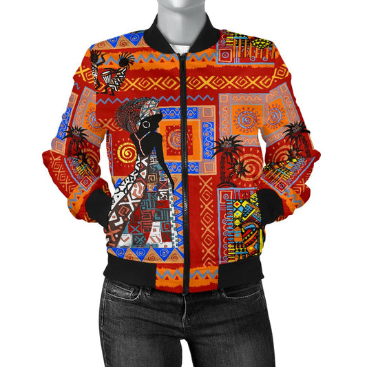 African Print Pattern Women Casual Bomber Jacket