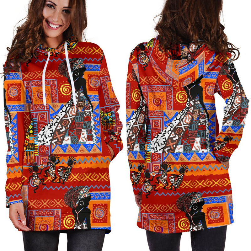 African Print Pattern Women Hoodie Dress